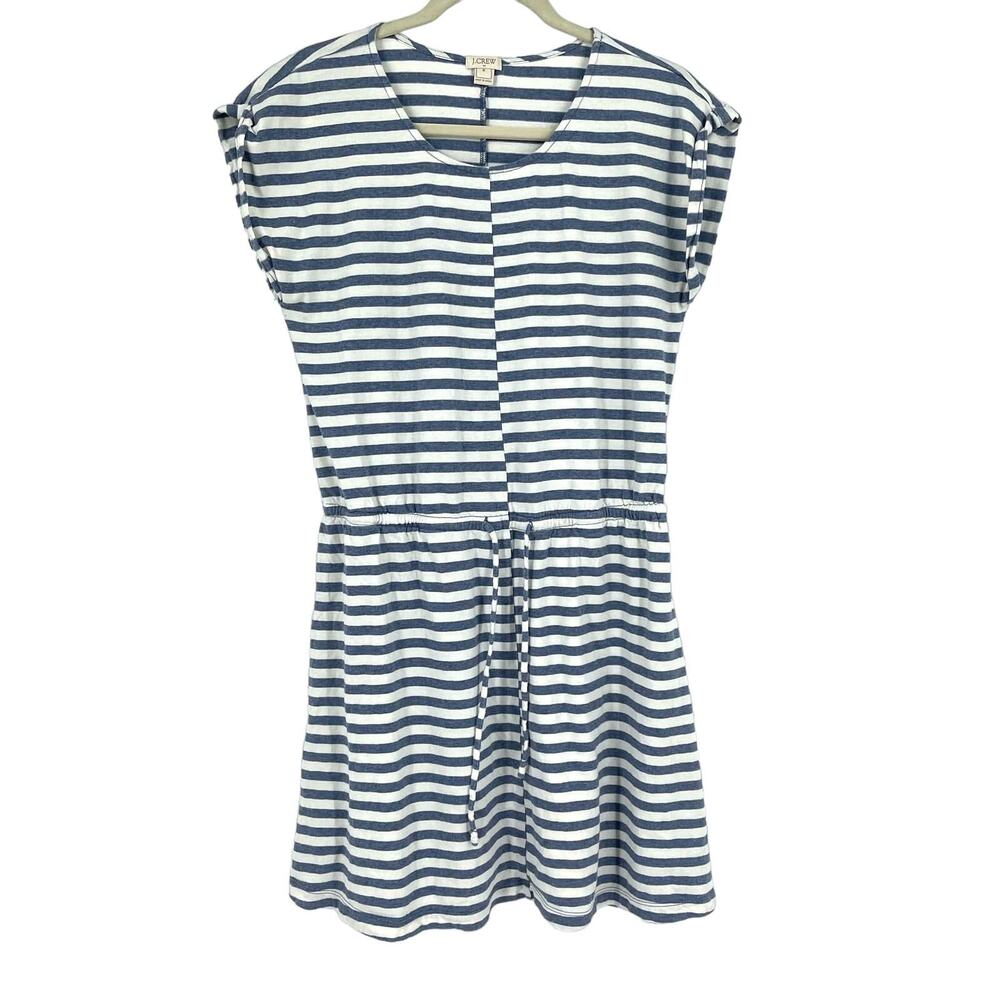 J.Crew‎ Factory Cotton Dress Blue Striped Medium Knee Length Sleeveless